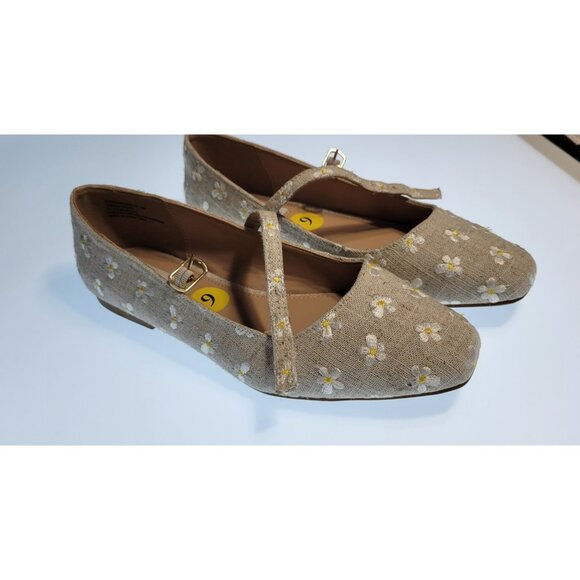 STEVE MADEN Shoes - Steve Madden Womens 9 Mary Jane Flat Shoes Embroidered Daisy Floral Buckle Tan